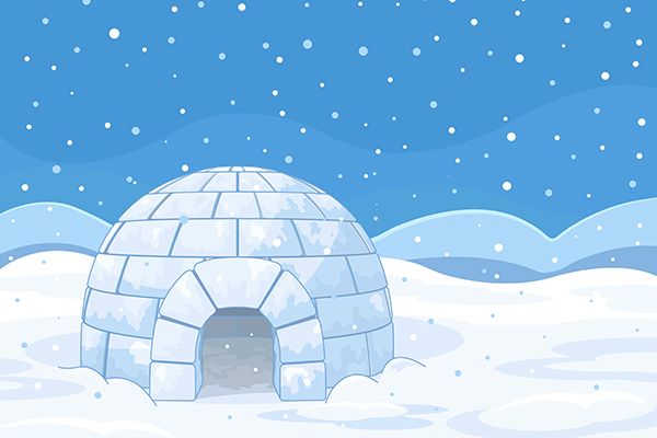 Illustration of an igloo on winter background